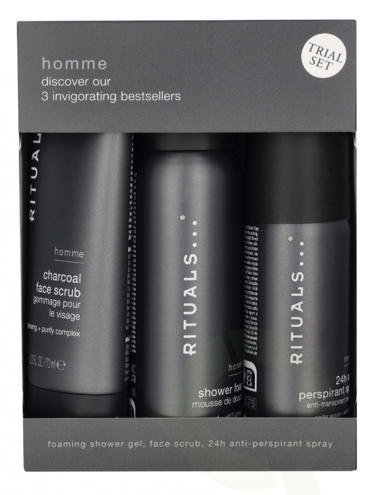 Rituals Homme Trial Set 170 ml Shower Foam 50ml/24h Anti-Perspirant Spray 50ml/Charcoal Face Scrub 70ml