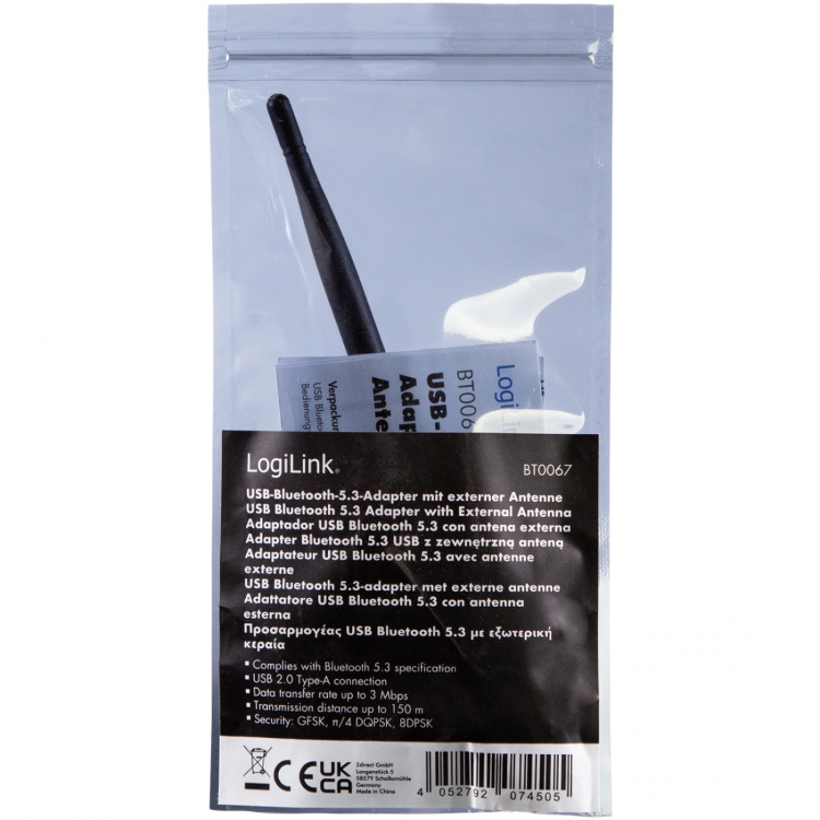 LogiLink USB-adapter Bluetooth 5.3 med antenn 150 m
