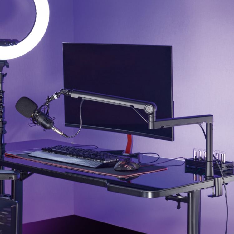 LogiLink Professionell studiomikrofonarm med kabelhantering Aluminium Svart