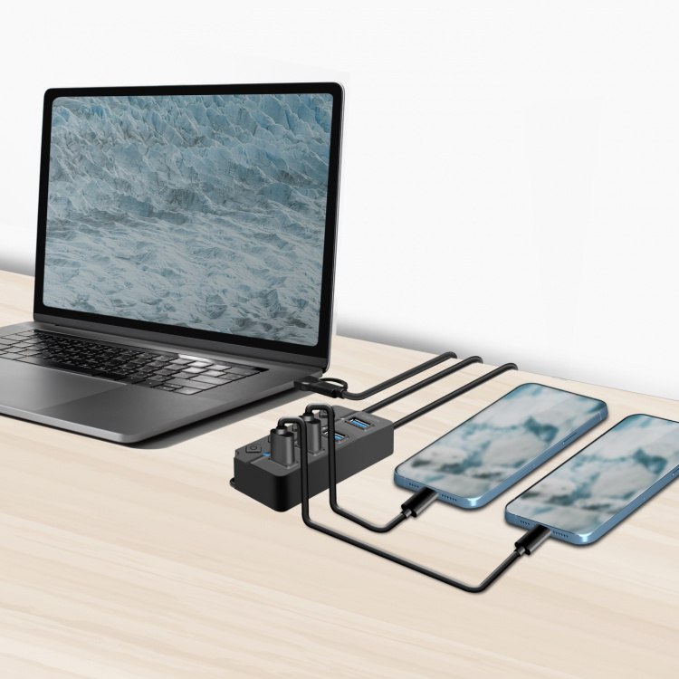 LogiLink USB-hub 4-port med separata På/Av-knappar USB-C/USB-A in USB 3.2 Gen1 LogiLink USB-hub 4-port med separata På/Av-knappar USB-C/USB-A in USB 3.2 Gen1