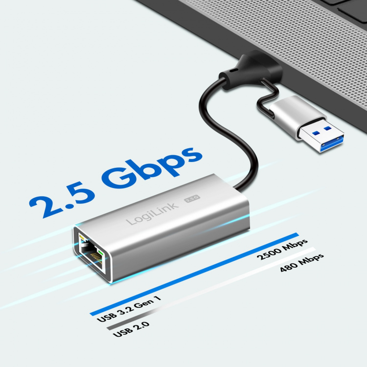 LogiLink USB-A/USB-C -> 2,5 Gigabit Nätverksadapter RJ45
