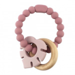 Magni Teether bracelet silicone with wooden ring and leaves appendix -Dusty rose (5545)