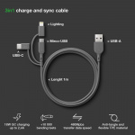 GP Cable USB-A To USB-C 3-In-1 Micro-USB + Lightning CY1N 1m GP Cable USB-A To USB-C 3-In-1 Micro-USB + Lightning CY1N 1m