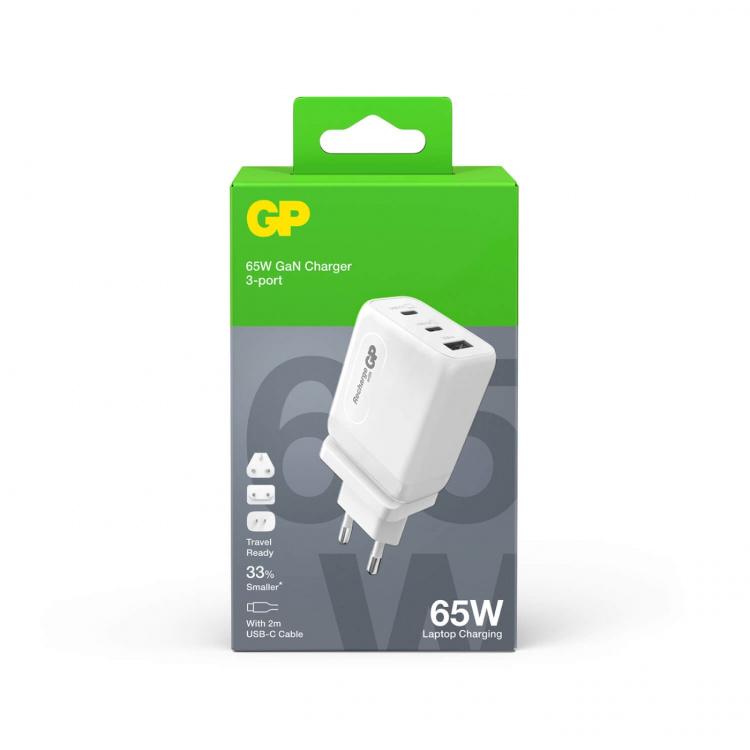 GP Wall Charger GaN PD 65W Incl Travel Adapter GP Wall Charger GaN PD 65W Incl Travel Adapter