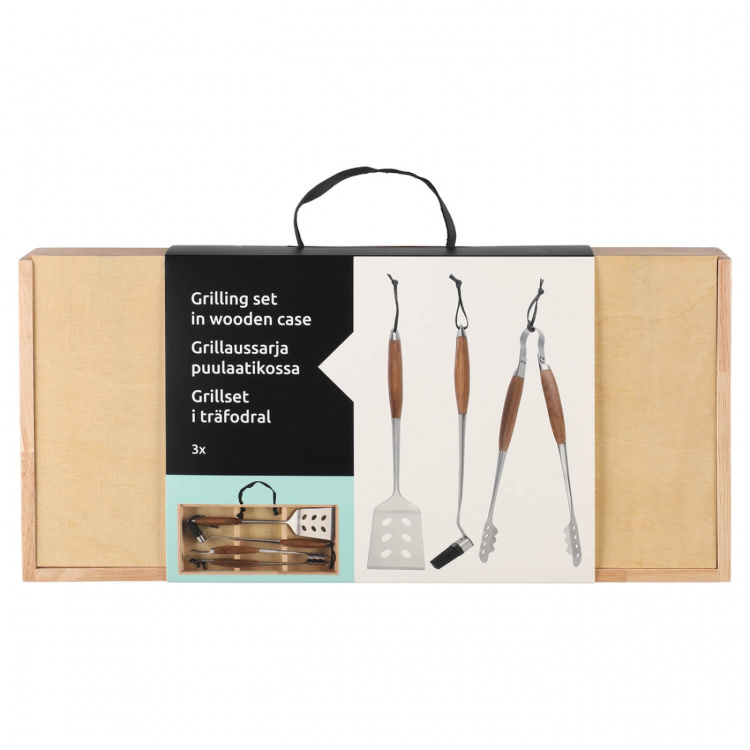 Mustang Grill Set Grilling Set Wooden Box 3pcs Mustang Grill Set Grilling Set Wooden Box 3pcs