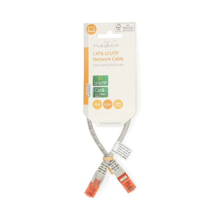 Nedis CAT6 Cable | RJ45 Male | RJ45 Male | U/UTP | 0.25 m | Round | PVC | Grey | Label Nedis CAT6 Cable | RJ45 Male | RJ45 Male | U/UTP | 0.25 m | Round | PVC | Grey | Label