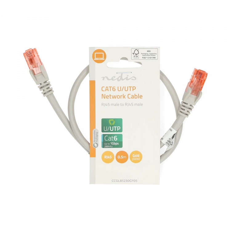 Nedis CAT6 Cable | RJ45 Male | RJ45 Male | U/UTP | 0.50 m | Round | PVC | Grey | Label Nedis CAT6 Cable | RJ45 Male | RJ45 Male | U/UTP | 0.50 m | Round | PVC | Grey | Label