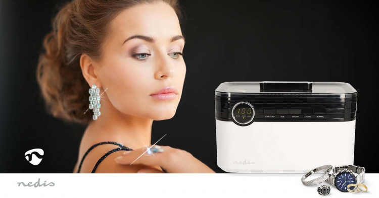 Nedis Ultrasonic Jewellery Cleaner | Mains Powered | 220 - 240 V AC 50/60 Hz | Euro / Type-C (CEE 7/16) | White | Plastic