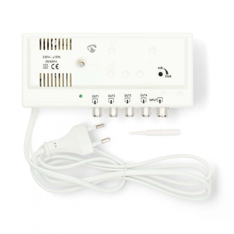 Nedis CATV Amplifier | Gain: 20 dB | 47 - 862 MHz | Number of outputs: 4 | Gain control | White