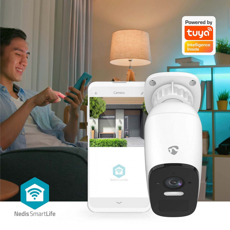 Nedis SmartLife Outdoor Camera | 4MP Quad HD 1440p / 2560x1440 | IP66 | Max. battery life: 10 Months | Cloud Storage (optional) / microSD (not included) | 5 V DC | With motion sensor | Night vision | White Nedis SmartLife Outdoor Camera | 4MP Quad HD 1440p / 2560x1440 | IP66 | Max. battery life: 10 Months | Cloud Storage (optional) / microSD (not included) | 5 V DC | With motion sensor | Night vision | White