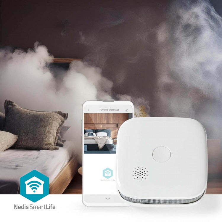 Nedis SmartLife Smoke Detector | Wi-Fi | Battery Powered | Sensor life cycle: 10 year | EN 14604 | Max. battery life: 24 Months | 85 dB | White | 1 pcs Nedis SmartLife Smoke Detector | Wi-Fi | Battery Powered | Sensor life cycle: 10 year | EN 14604 | Max. battery life: 24 Months | 85 dB | White | 1 pcs