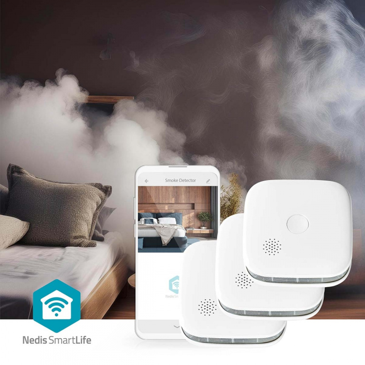 Nedis SmartLife Smoke Detector | Battery Powered | Sensor life cycle: 10 year | EN 14604 | Max. battery life: 24 Months | 85 dB | White | 3 pcs
