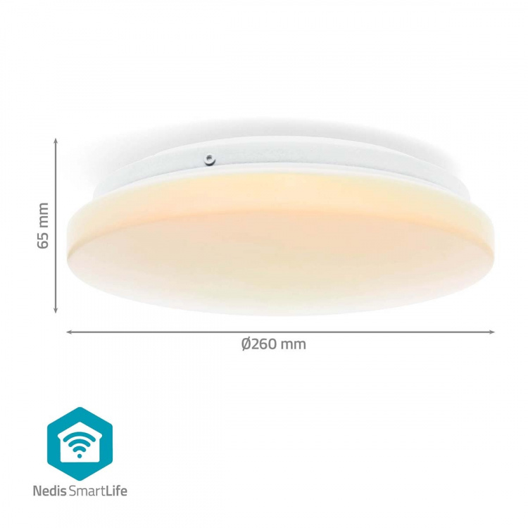 Nedis SmartLife Ceiling Light | RGB / Warm to Cool White | Round | Diameter: 260 mm | 1820 lm | 2700 - 6500 K | IP44 | Energy class: F | Android™ / IOS