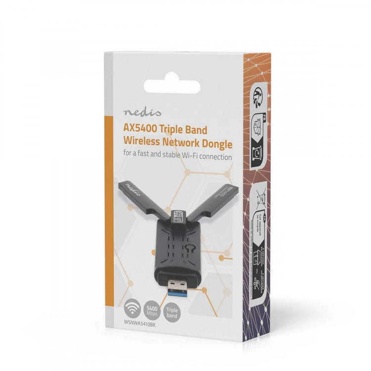 Nedis Network Dongle | Wi-Fi | AX5400 | 2.4/5/6 GHz (Triple Band) | USB3.0 | Wi-Fi speed total: 5400 Mbps | Windows 10 / Windows 11 Nedis Network Dongle | Wi-Fi | AX5400 | 2.4/5/6 GHz (Triple Band) | USB3.0 | Wi-Fi speed total: 5400 Mbps | Windows 10 / Windows 11
