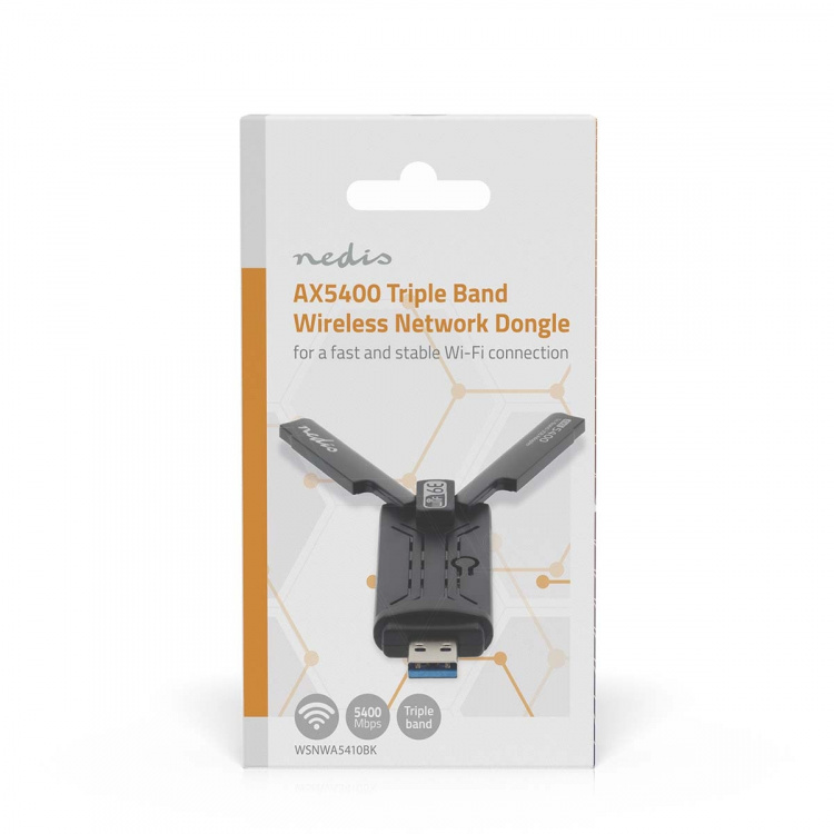 Nedis Network Dongle | Wi-Fi | AX5400 | 2.4/5/6 GHz (Triple Band) | USB3.0 | Wi-Fi speed total: 5400 Mbps | Windows 10 / Windows 11 Nedis Network Dongle | Wi-Fi | AX5400 | 2.4/5/6 GHz (Triple Band) | USB3.0 | Wi-Fi speed total: 5400 Mbps | Windows 10 / Windows 11