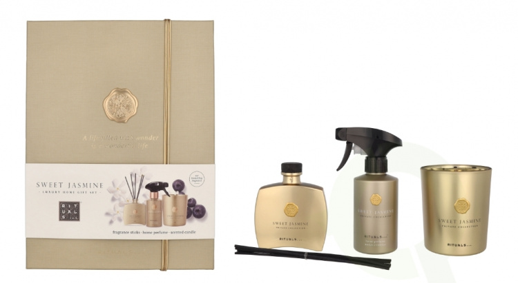 Rituals Private Collection Sweet Jasmine Giftset 710 ml Remark: 1x Mini Fragrance Sticks 100ml/1x Home Perfume 250ml, 1x Scented Candle 360g, 1x Mini Fragrance Stick