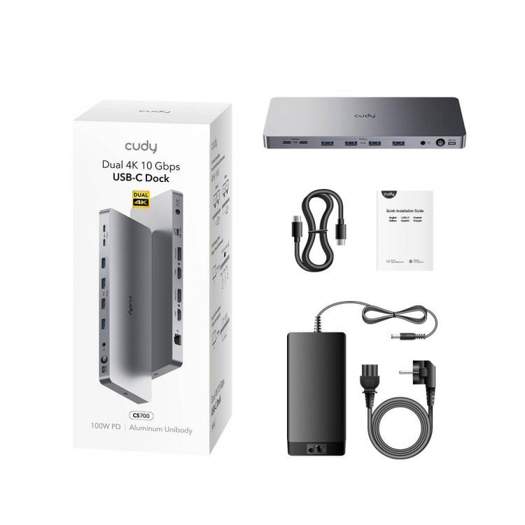CUDY Docking Station CS700 10Gbps USB-C Dual 4K 150W