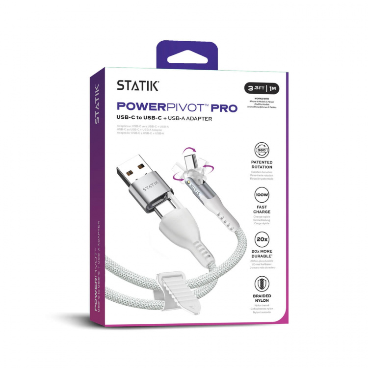 STATIK Cable PowerPivot Pro Nylon Braided USB-C To USB-C White 1m STATIK Cable PowerPivot Pro Nylon Braided USB-C To USB-C White 1m