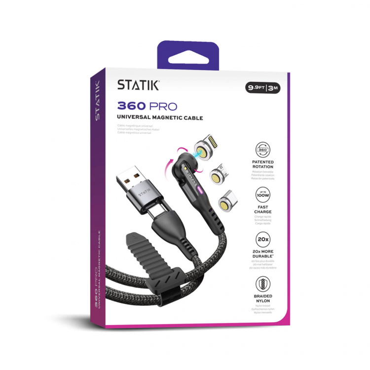 STATIK Cable 360 Pro Magnetic Tip USB-C/Lightning/MicroUSB Black 1m