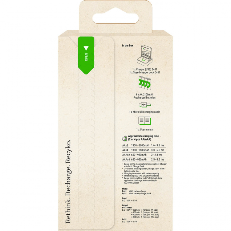 GP Battery Charger Everyday Charger B441 + D451 4xAA 2100mAh GP Battery Charger Everyday Charger B441 + D451 4xAA 2100mAh