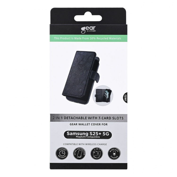 Gear Wallet 2in1 Samsung S25+ 5G 3 Card Recycled Black