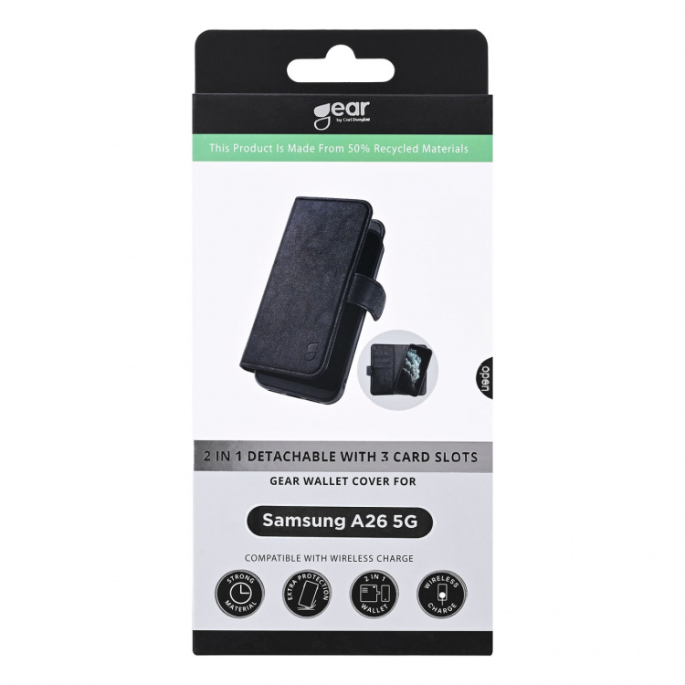 Gear Wallet 2in1 Samsung A26 5G 3 Card Recycled Black