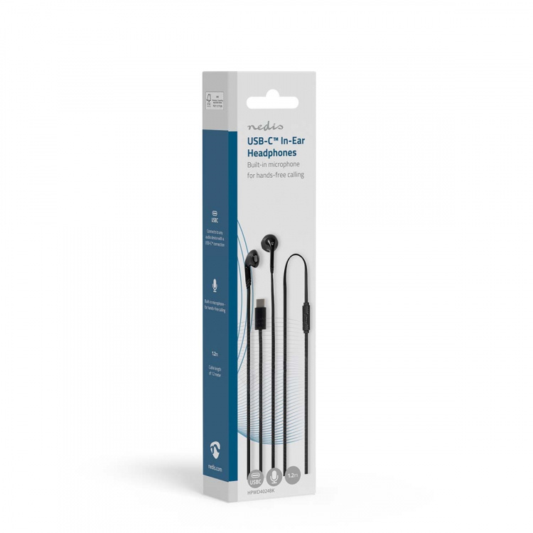 Nedis Wired Earphones | USB-C™ | Cable length: 1.20 m | Built-in microphone | Volume control | Black Nedis Wired Earphones | USB-C™ | Cable length: 1.20 m | Built-in microphone | Volume control | Black