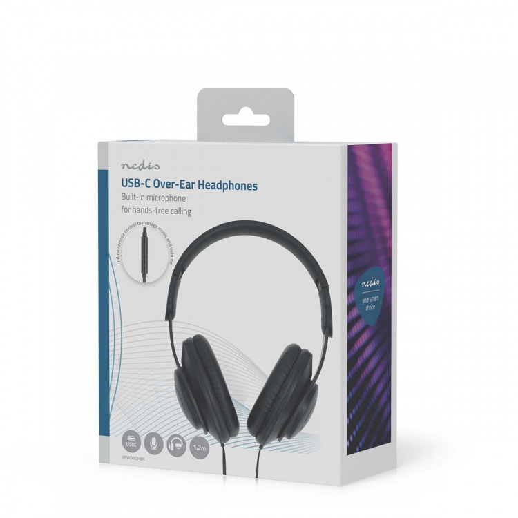 Nedis Over-Ear Wired Headphones | USB-C™ | Cable length: 1.20 m | Volume control | Black