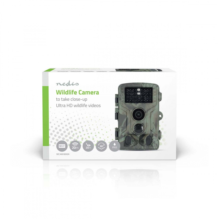 Nedis Wildlife Camera | 4K@10fps | 50 MPixel | 5 MPixel CMOS | IP65 | Black No-Glow IR | Night vision | Viewing angle: 60 ° | Motion sensor | Detection angle: 130 ° | Detection range: 20 m | Screen size: 2.4 