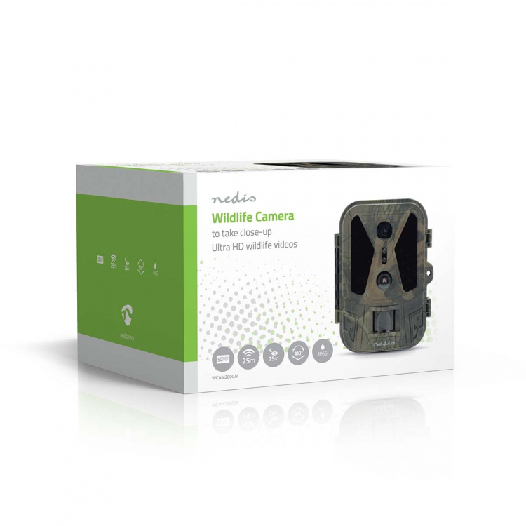 Nedis Wildlife Camera | 4K@10fps | 50 MPixel | 8 MPixel CMOS | IP65 | Black No-Glow IR | Night vision | Viewing angle: 100 ° | Motion sensor | Detection angle: 120 ° | Detection range: 25 m | Screen size: 2.4 