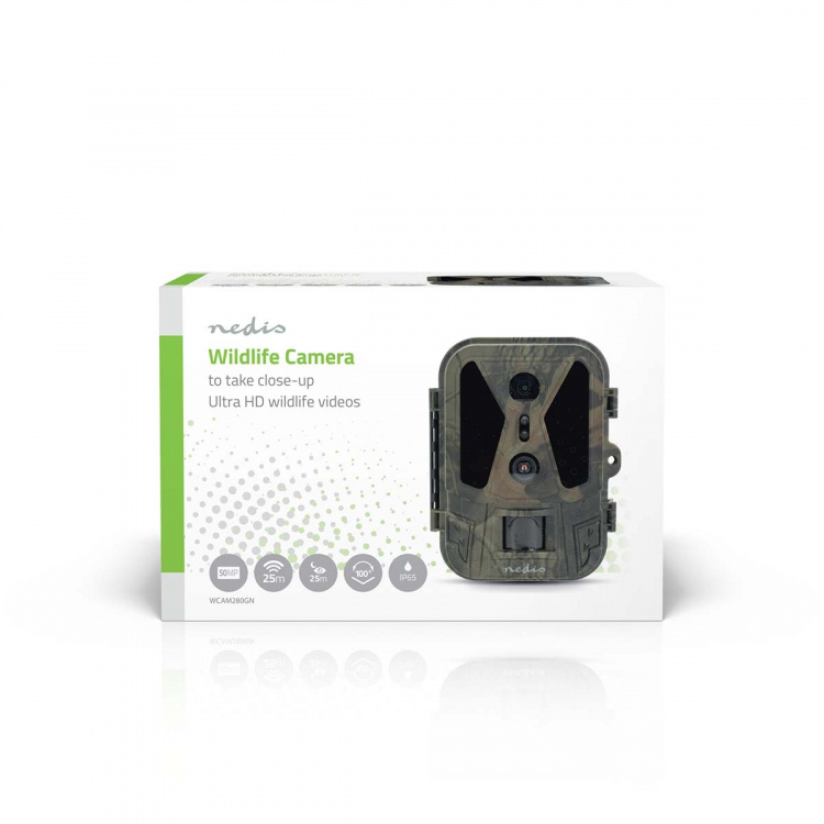 Nedis Wildlife Camera | 4K@10fps | 50 MPixel | 8 MPixel CMOS | IP65 | Black No-Glow IR | Night vision | Viewing angle: 100 ° | Motion sensor | Detection angle: 120 ° | Detection range: 25 m | Screen size: 2.4 
