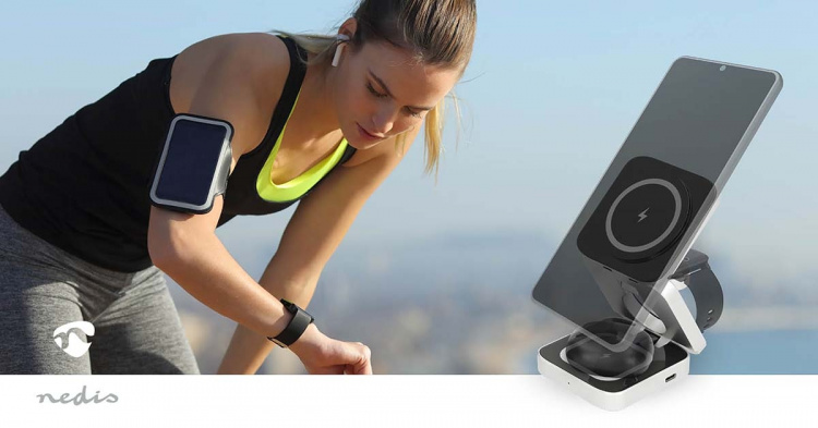 Nedis Wireless Charger | 3-in-1 | 2.5 / 5 / 15 W | LED-indicator in use | Including cable | USB-A / USB-C™ | 1.50 m