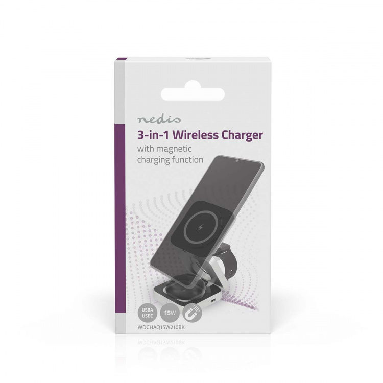 Nedis Wireless Charger | 3-in-1 | 2.5 / 5 / 15 W | LED-indicator in use | Including cable | USB-A / USB-C™ | 1.50 m