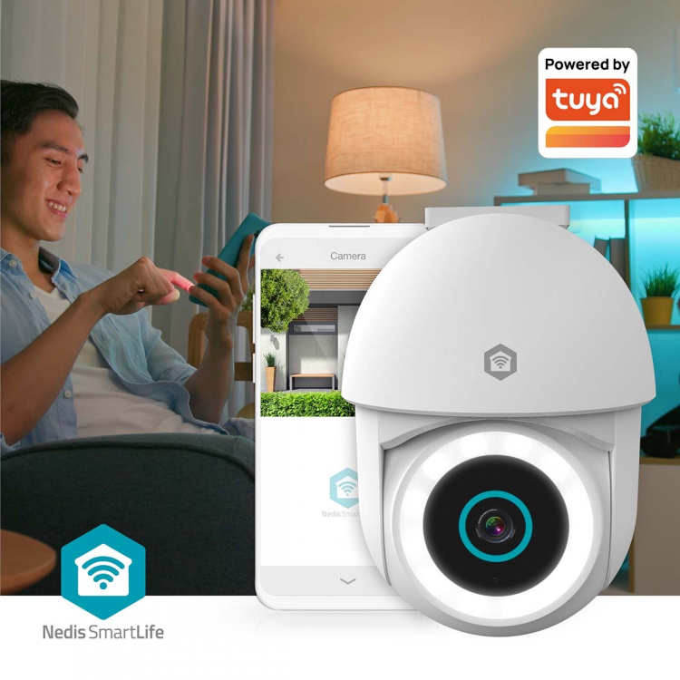 Nedis SmartLife Outdoor Camera | 3MP Full HD 1296p | Pan tilt | IP65 | Cloud Storage (optional) / microSD (not included) / Onvif | 5 V DC | With motion sensor | Night vision | White
