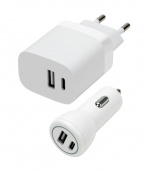 Speedlink Wall & Car Charger Set USB-A & USB-C 15W, white