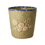 RICE Raffia Basket with Nature Flower Embroidery - Flower Fabric Edge