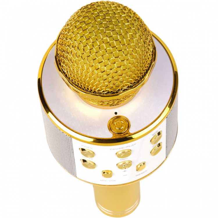 Denver Bluetooth Karaoke Microphone with built-in speaker. Gold colour Denver Bluetooth Karaoke Microphone with built-in speaker. Gold colour