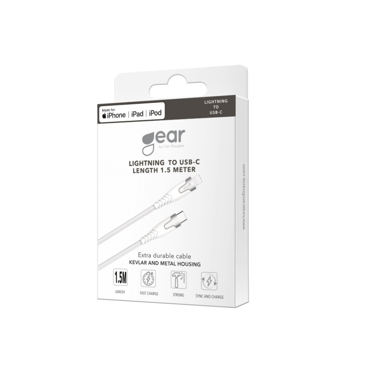 Gear Kevlar Cable Pro Usb-C To Lightning Metalhousing White 1.5m Gear Kevlar Cable Pro Usb-C To Lightning Metalhousing White 1.5m
