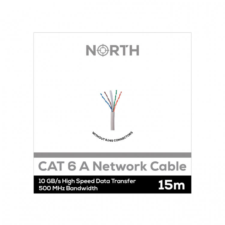 North Networkcable Cat6A UTP White 15m no RJ45 Solid 10Gb/s 500MHz 26awg CM
