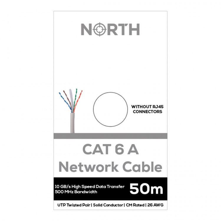 North Networkcable Cat6A UTP White 50m no RJ45 Solid 10Gb/s 500MHz 26awg CM North Networkcable Cat6A UTP White 50m no RJ45 Solid 10Gb/s 500MHz 26awg CM