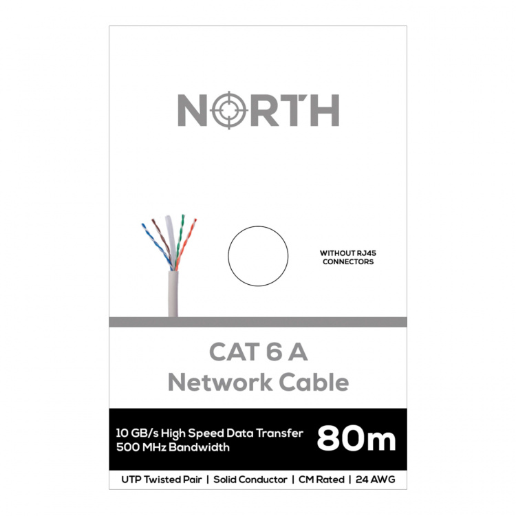 North Networkcable Cat6A UTP White 80m no RJ45 Solid 10Gb/s 500MHz 24awg CM North Networkcable Cat6A UTP White 80m no RJ45 Solid 10Gb/s 500MHz 24awg CM