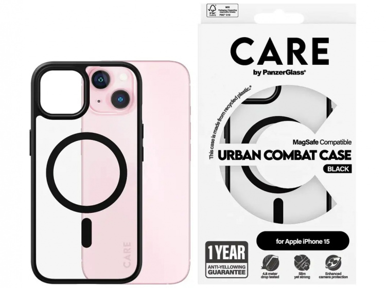 PanzerGlass CARE Urban Combat Case Magsafe Sort til Apple iPhone 15 PanzerGlass CARE Urban Combat Case Magsafe Sort til Apple iPhone 15