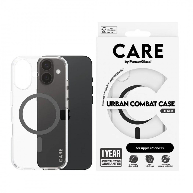 PanzerGlass CARE Urban Combat Case Magsafe Black for Apple iPhone 16, 15