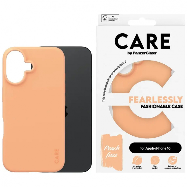 PanzerGlass CARE Fashionable Case for iPhone 16 Peach PanzerGlass CARE Fashionable Case for iPhone 16 Peach