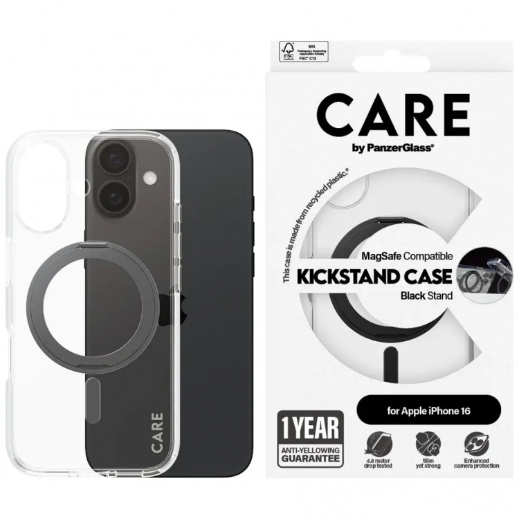 PanzerGlass CARE Kickstand Black for Apple iPhone 16 PanzerGlass CARE Kickstand Black for Apple iPhone 16