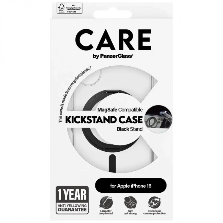 PanzerGlass CARE Kickstand Black for Apple iPhone 16 PanzerGlass CARE Kickstand Black for Apple iPhone 16