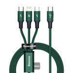 Baseus Rapid Series 3-in-1 USB-C naar Lightning/Micro/USB-C 1,5m Green Baseus Rapid Series 3-in-1 USB-C naar Lightning/Micro/USB-C 1,5m Green