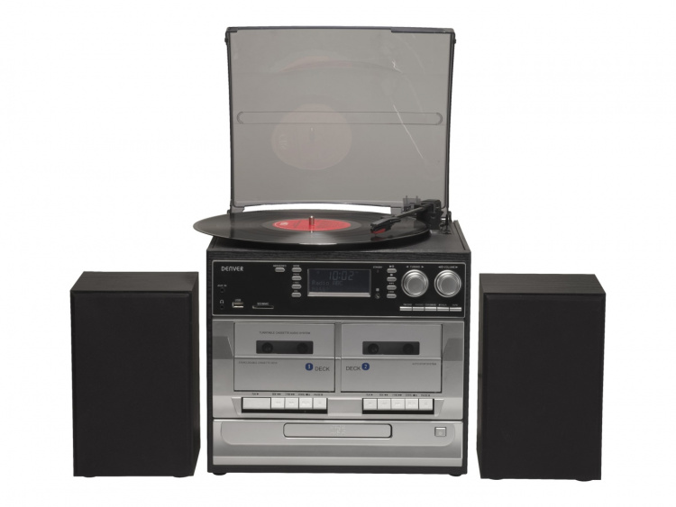Denver MRD-166 DAB Radio CD/MP3 Player Double Cassette Digital Player Turntable Radio Digital Recorder 4Watt