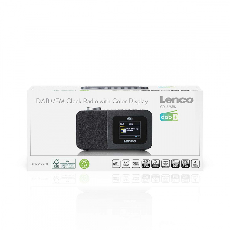 Lenco DAB+/FM Radio alarm clock with colour display, sleep timer, and dual alarm function Black