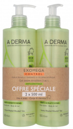 A-Derma Exomega Control Emollient Cleansing Gel Duo Set 1000 ml 2 X 500 ml